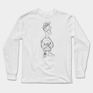 Super dope Slluks character gangster duckie chilling ink-pencil black-and-white  illustration Long Sleeve T-Shirt